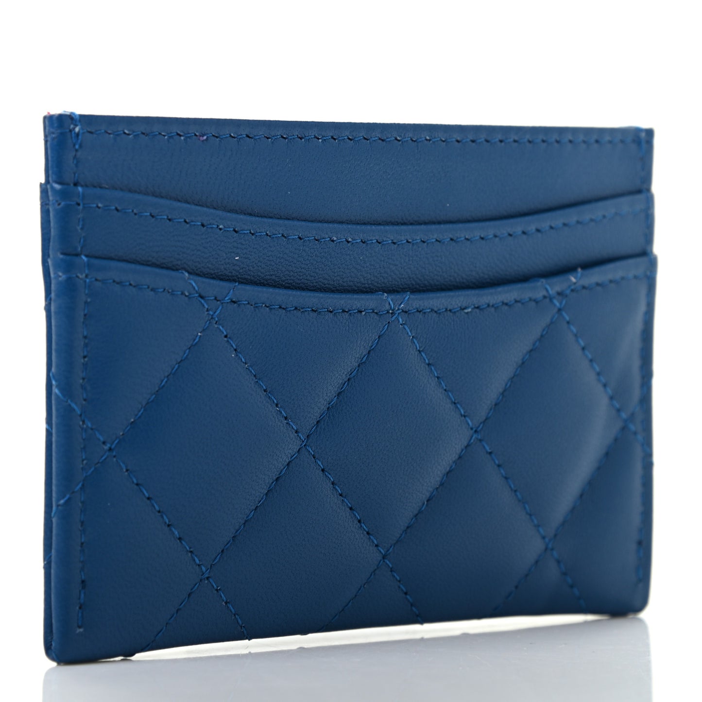 Lambskin Quilted Card Holder Blue Pink