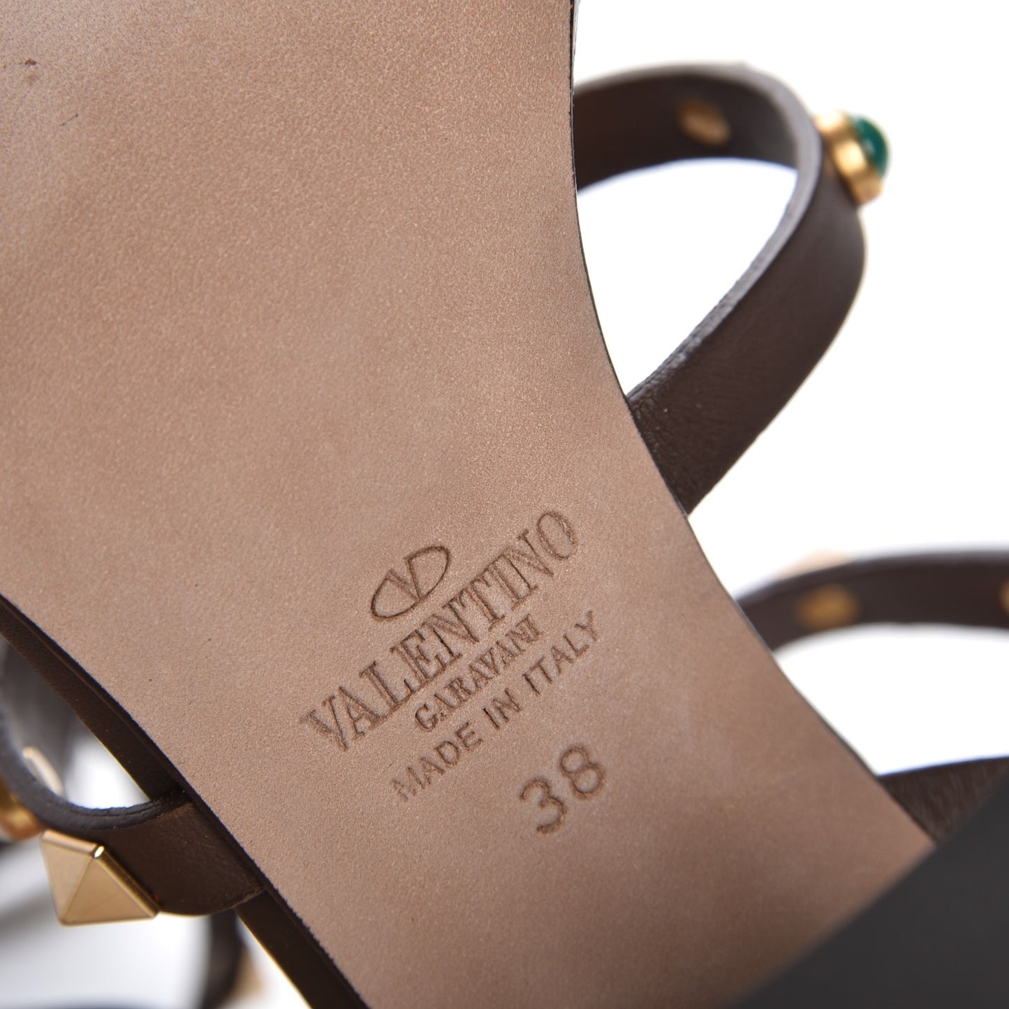 Calfskin Rockstud Rolling Cabochon 90mm City Sandals 38 Cacao