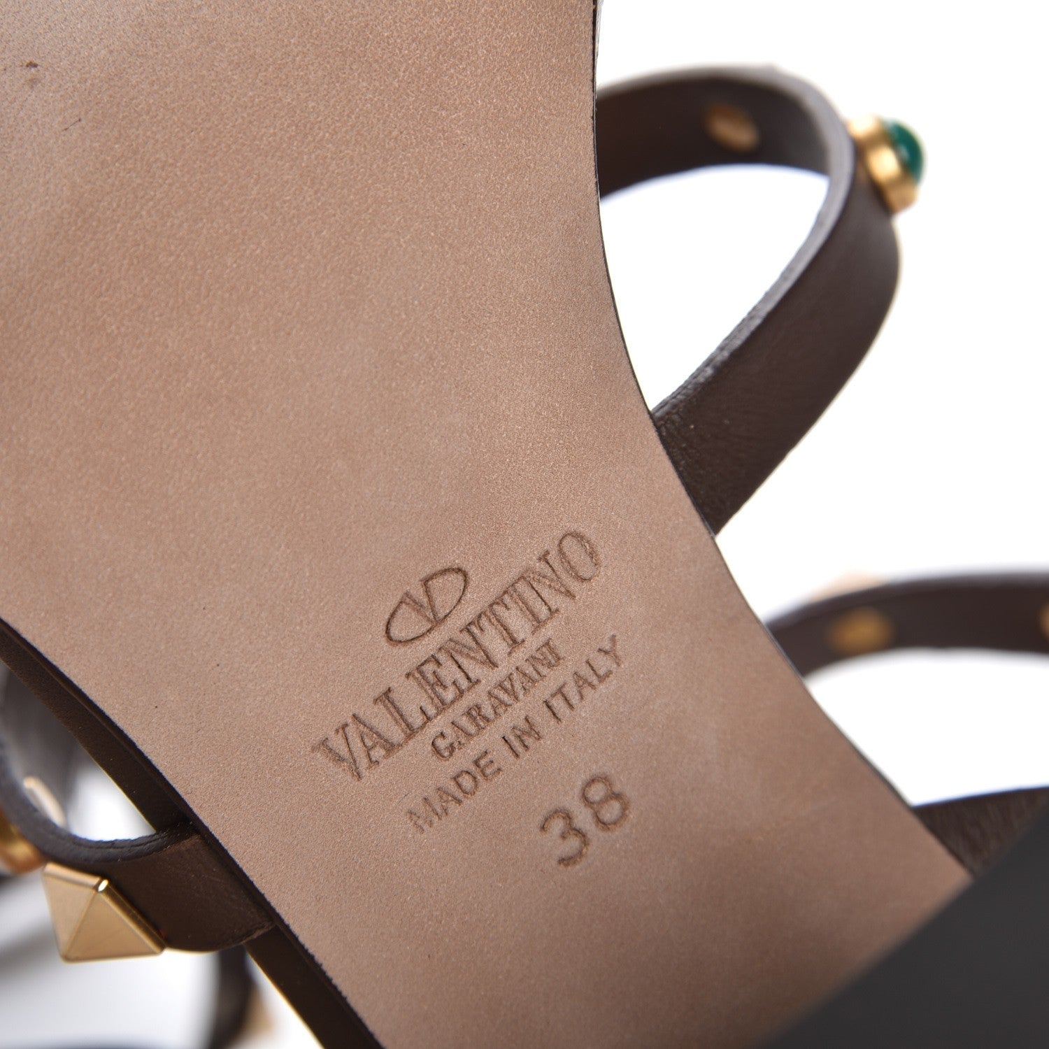 Valentino Garavani Calfskin Rockstud Rolling Cabochon 90mm City Sandals 38 Cacao 6 of 8