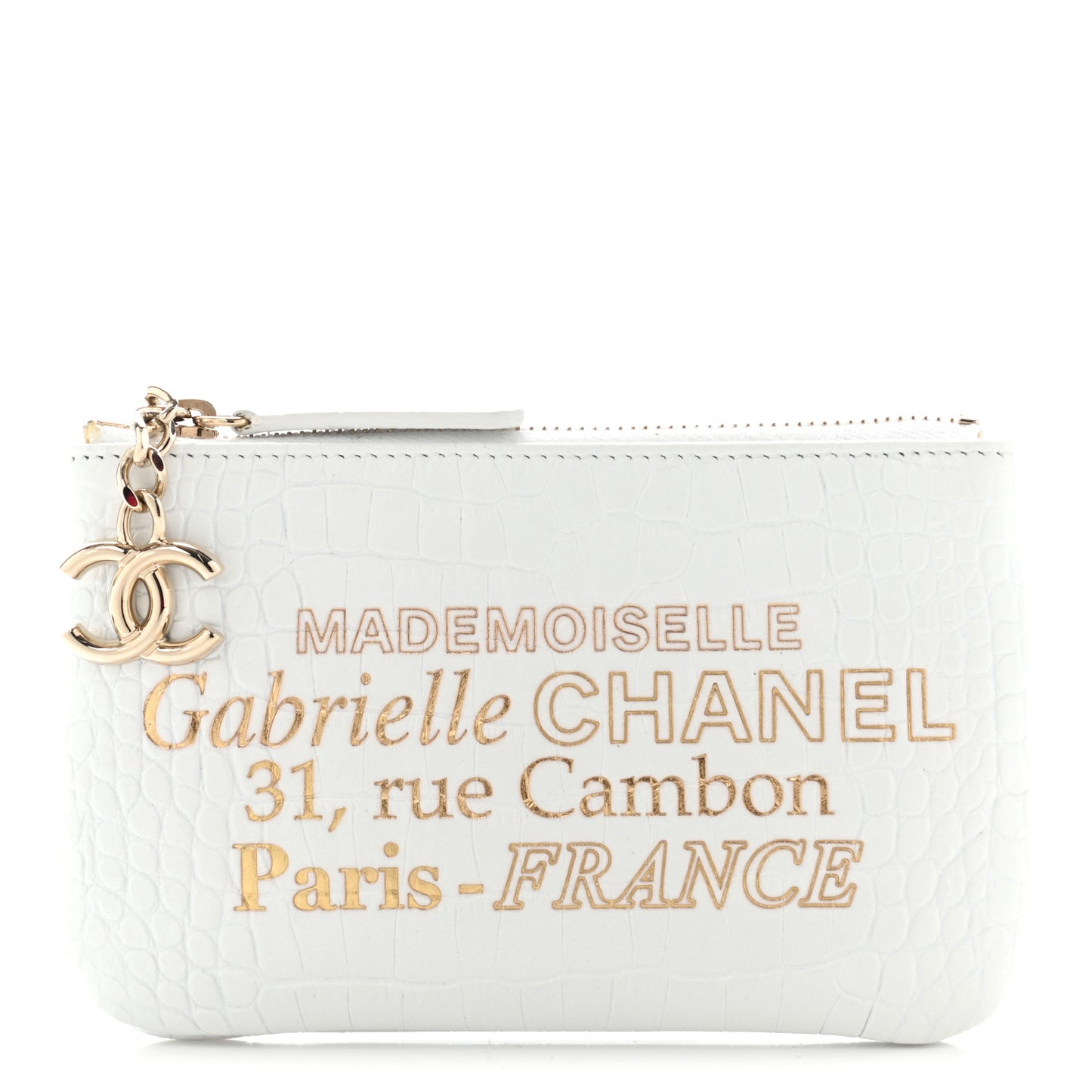 Calfskin Crocodile Embossed Cocodile Cosmetic Case White Gold