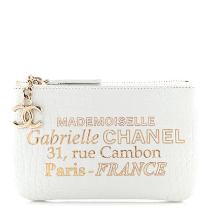 Chanel Calfskin Crocodile Embossed Cocodile Cosmetic Case White Gold 1 of 10