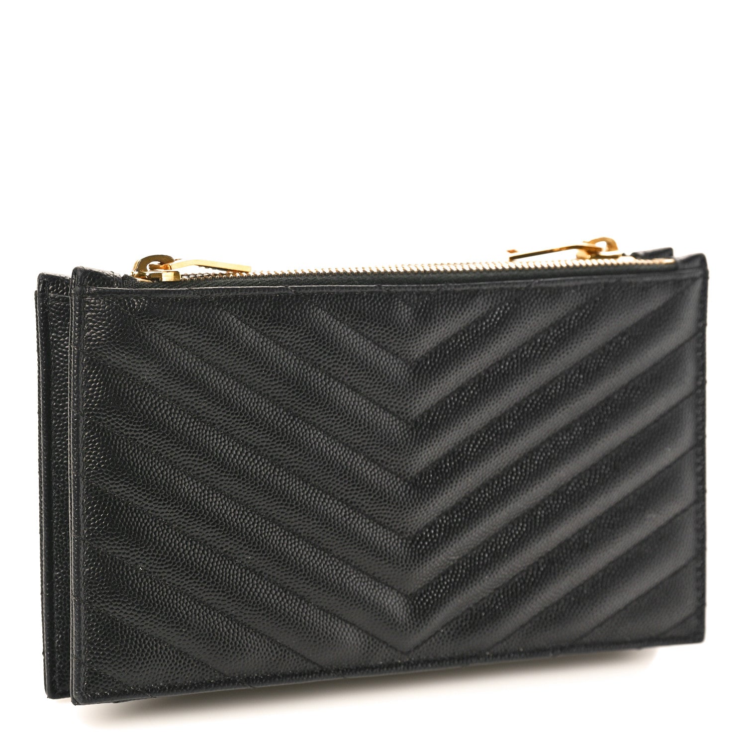 Saint Laurent Grain De Poudre Matelasse Chevron Monogram Double Zip Wallet Black 3 of 10