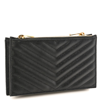 Saint Laurent Grain De Poudre Matelasse Chevron Monogram Double Zip Wallet Black 3 of 10