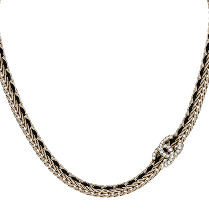 Chanel Metal Lambskin Crystal CC Chain Tie Headband Gold Black 2 of 5
