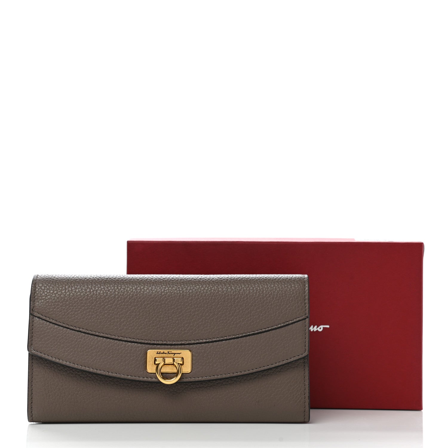 Salvatore Ferragamo Grained Calfskin Gancini Wallet Caraway Seed 9 of 9