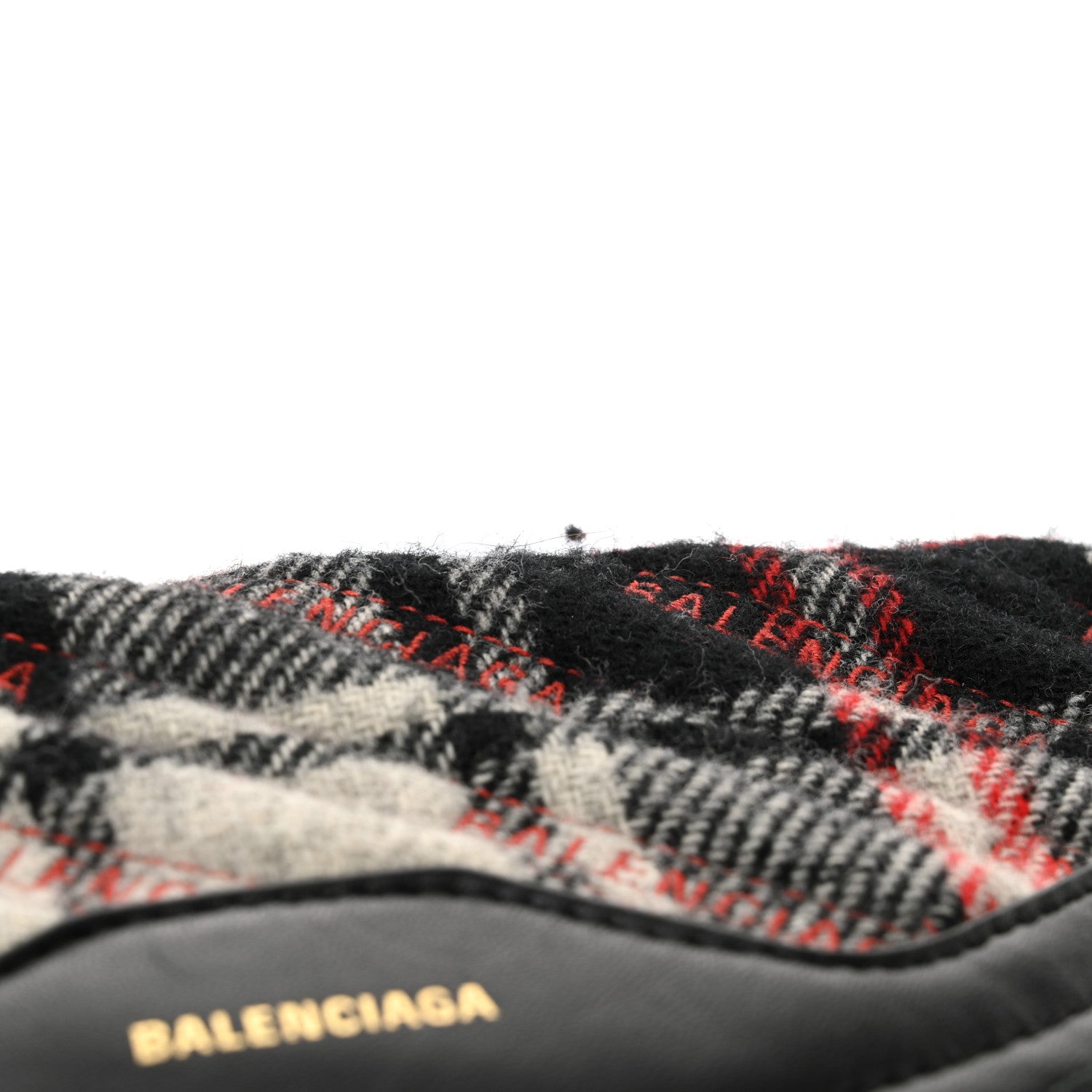 Balenciaga Wool Plaid Diagonal Allover Logo Matelasse XS Souvenir Belt Bag Black White Red 14 of 15