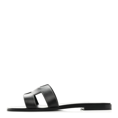 Hermes Box Calfskin Oran Sandals 40.5 Black 1 of 10
