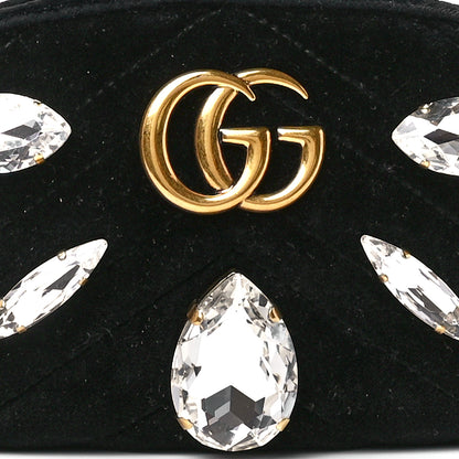 Gucci Velvet Matelasse Marquise Crystals GG Marmont Belt Bag 85 34 Black 8 of 13