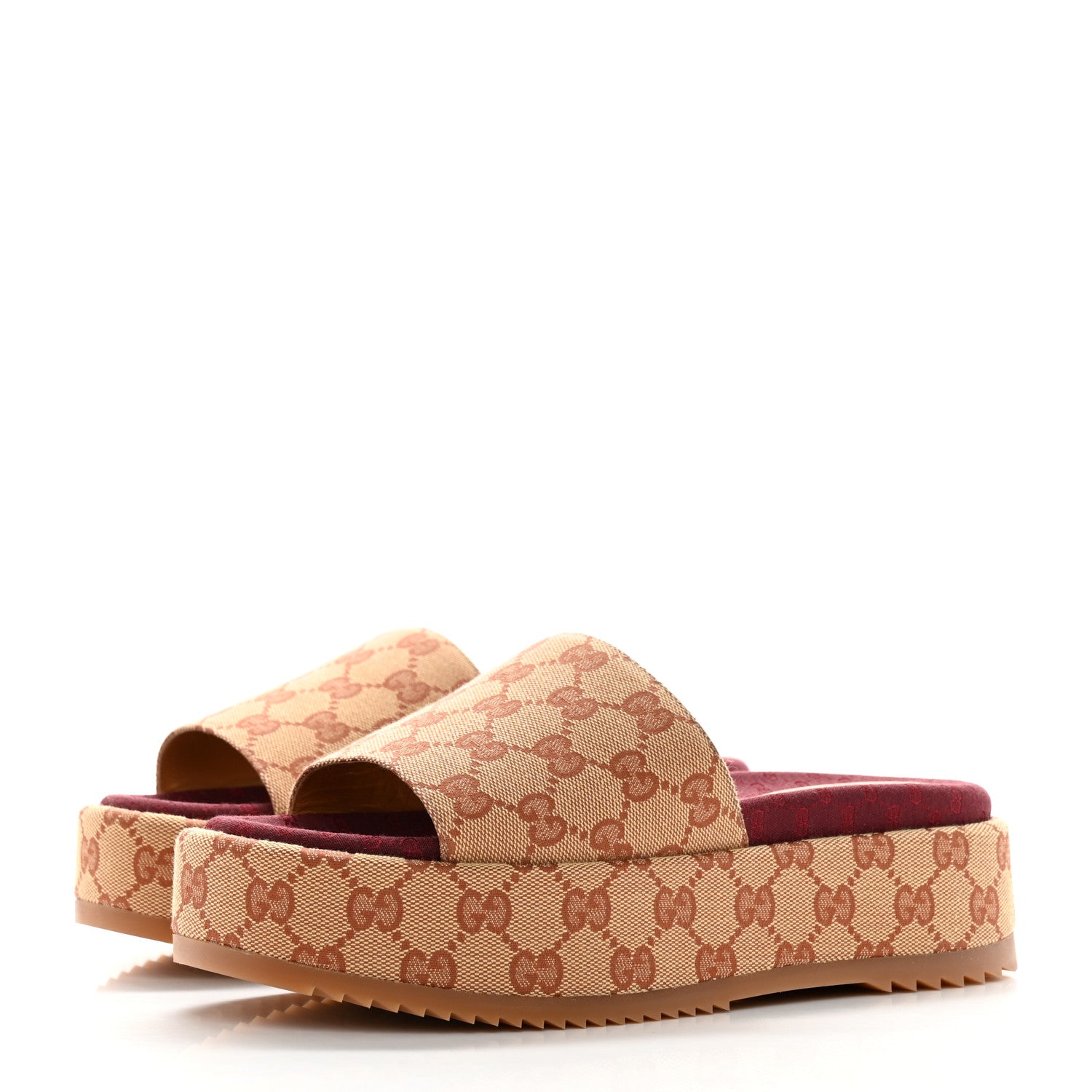 Gucci Canvas GG Monogram Angelina Platform Slide Sandals 38 Beige Ruggine 3 of 10