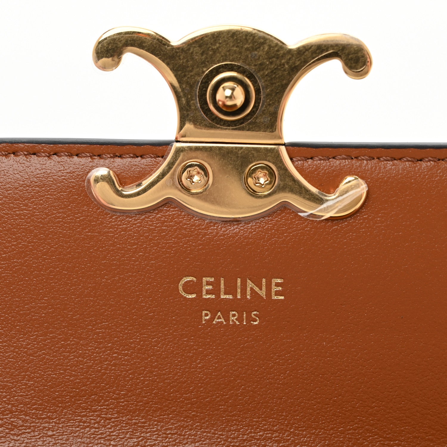 Celine Triomphe Canvas Calfskin Flap Card Holder Tan 6 of 10