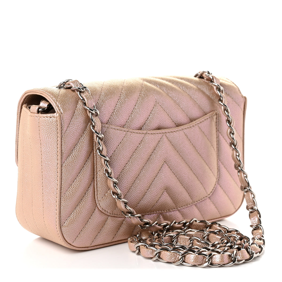 Chanel Iridescent Caviar Chevron Quilted Mini Rectangular Flap Light Gold 3 of 11