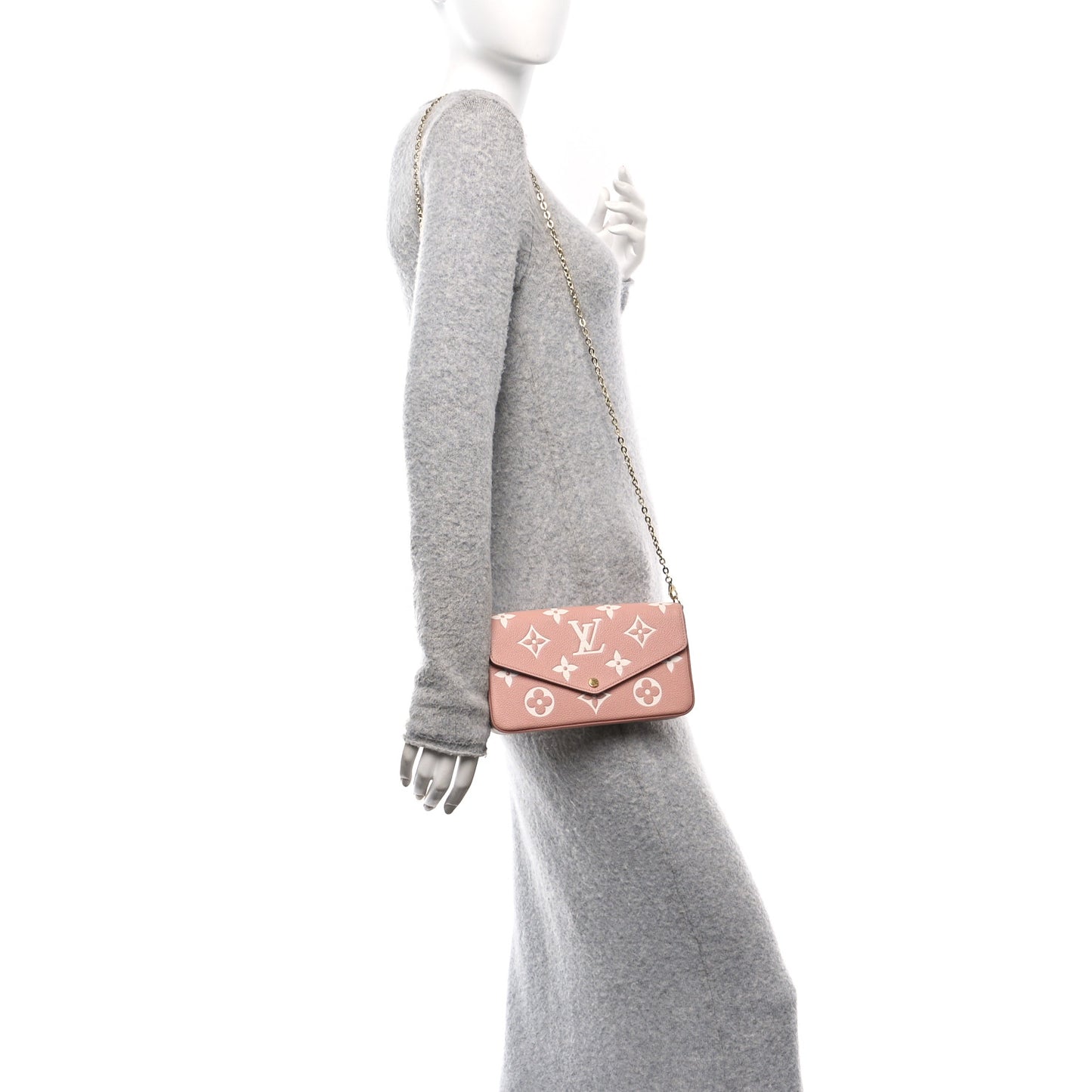 Empreinte Monogram Giant Felicie Pochette Chain Wallet Rose Trianon Creme
