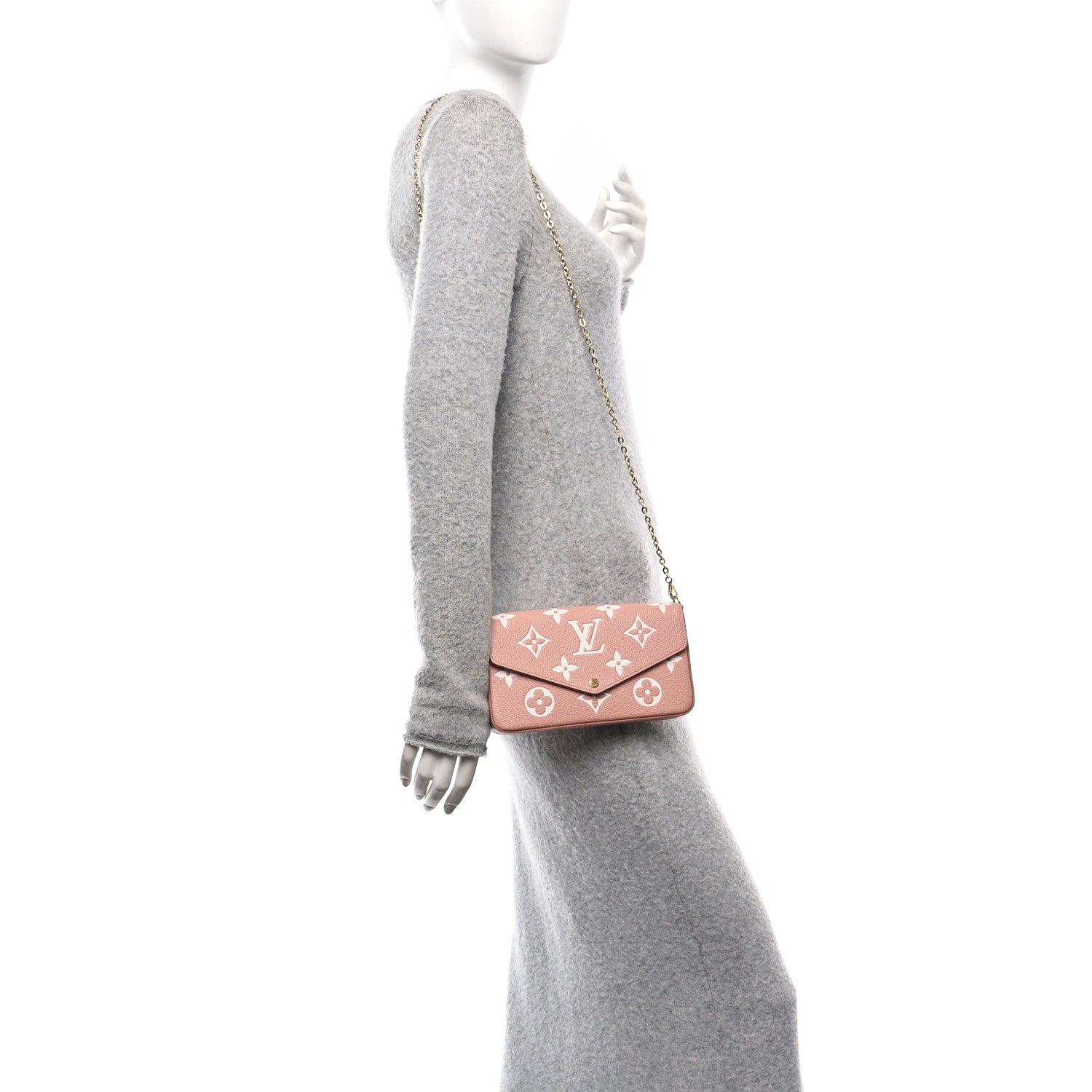 Louis Vuitton Empreinte Monogram Giant Felicie Pochette Chain Wallet Rose Trianon Creme 3 of 10