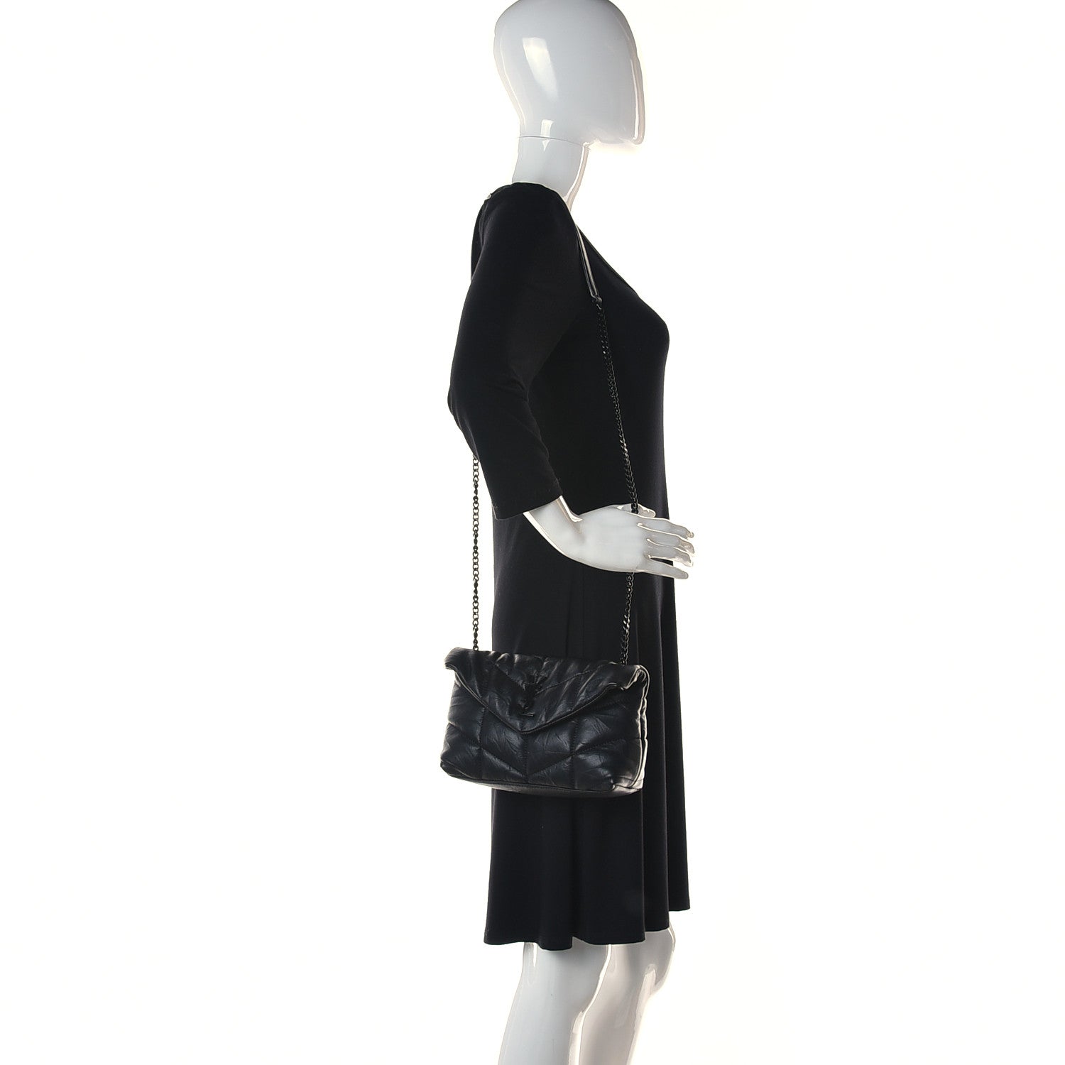 Saint Laurent Calfskin Quilted Toy Loulou Puffer Monogram Monochrome Chain Satchel Black 3 of 11