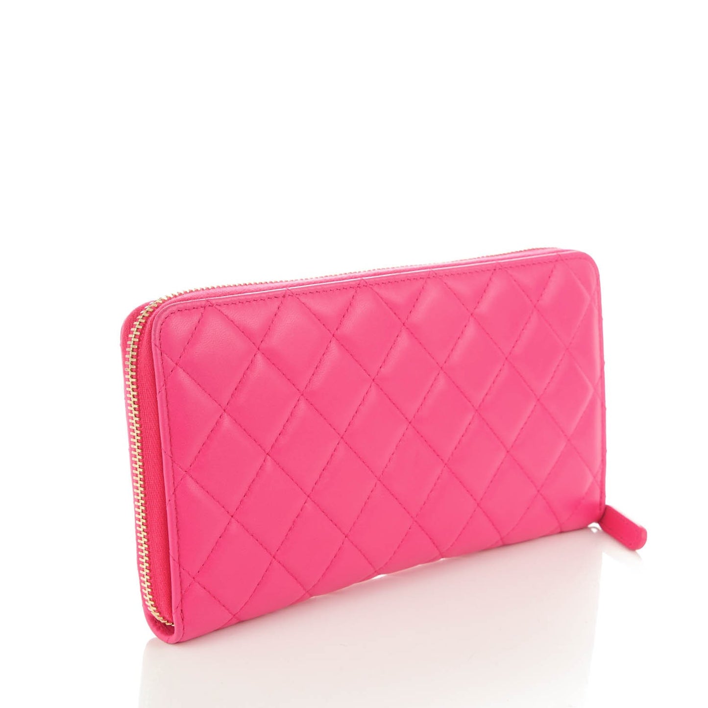 Lambskin Quilted Large Zip Around Organizer Wallet Dark Pink