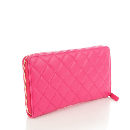 Chanel Lambskin Quilted Large Zip Around Organizer Wallet Dark Pink 3 of 8