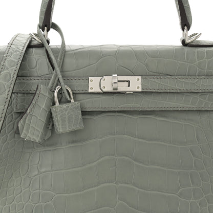 Hermes Matte Alligator Kelly Retourne 25 Gris Ciment 7 of 10