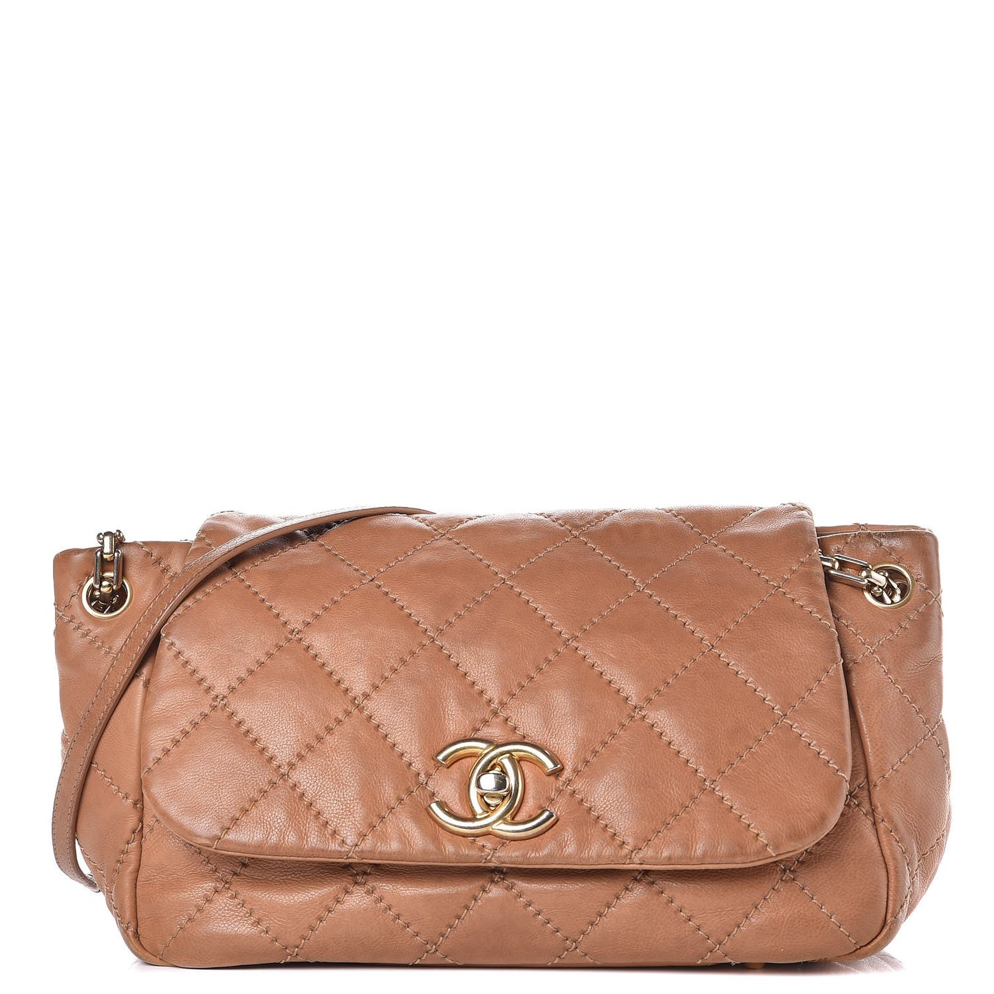 Calfskin Quilted Retro Chain Accordion Flap Dark Beige