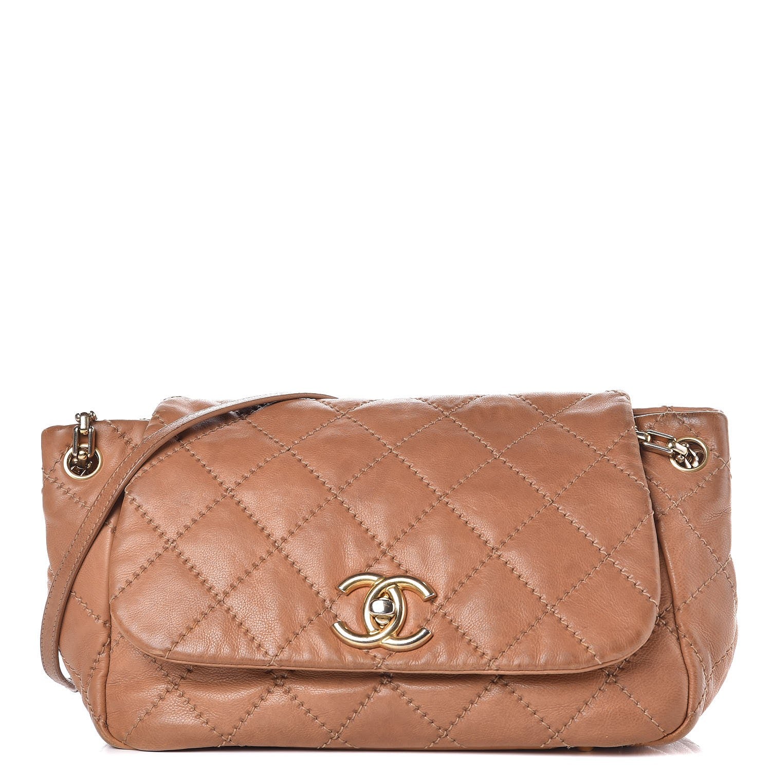 Chanel Calfskin Quilted Retro Chain Accordion Flap Dark Beige 1 of 22