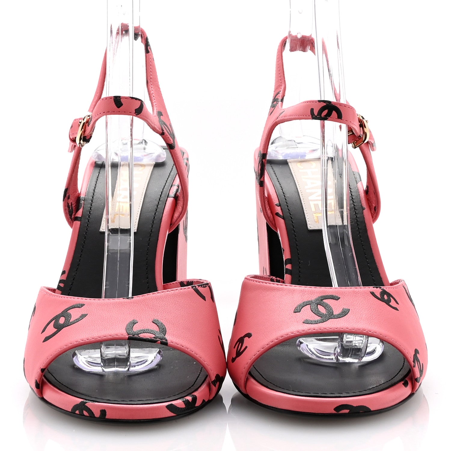 Chanel Lambskin Printed CC Sandals 39 Pink Black 3 of 9