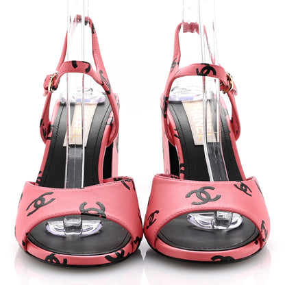 Chanel Lambskin Printed CC Sandals 39 Pink Black 3 of 9