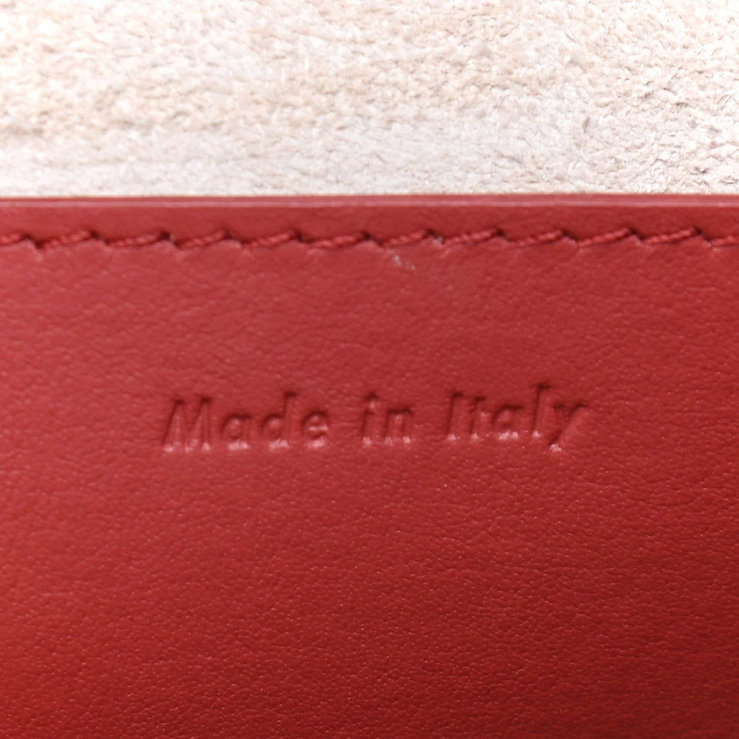 Celine Grained Shiny Calfskin Strap Clutch Light Taupe Red 7 of 10