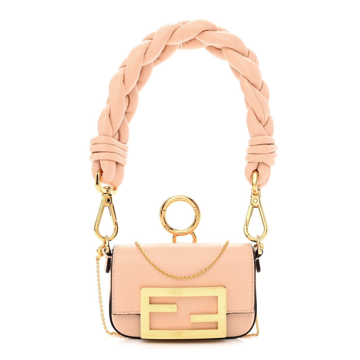 Shiny Nappa Braided Nano Baguette Maxi Handle Charm Light Rose