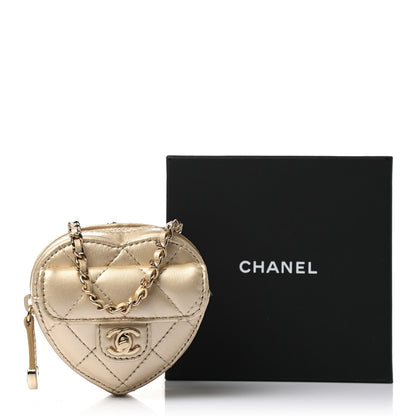 Chanel Metallic Lambskin Quilted CC In Love Heart Coin Purse With Chain Gold 8 of 8
