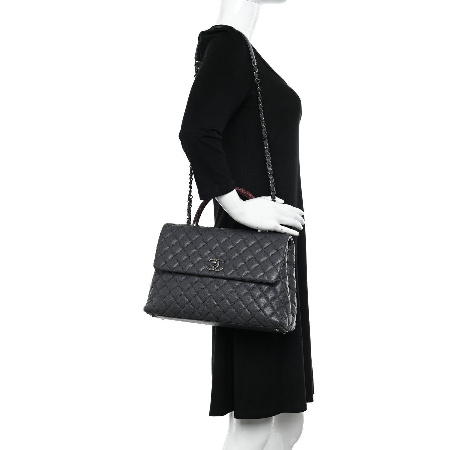 Chanel Caviar Lizard Quilted Medium Coco Handle Flap Grey 2 of 10