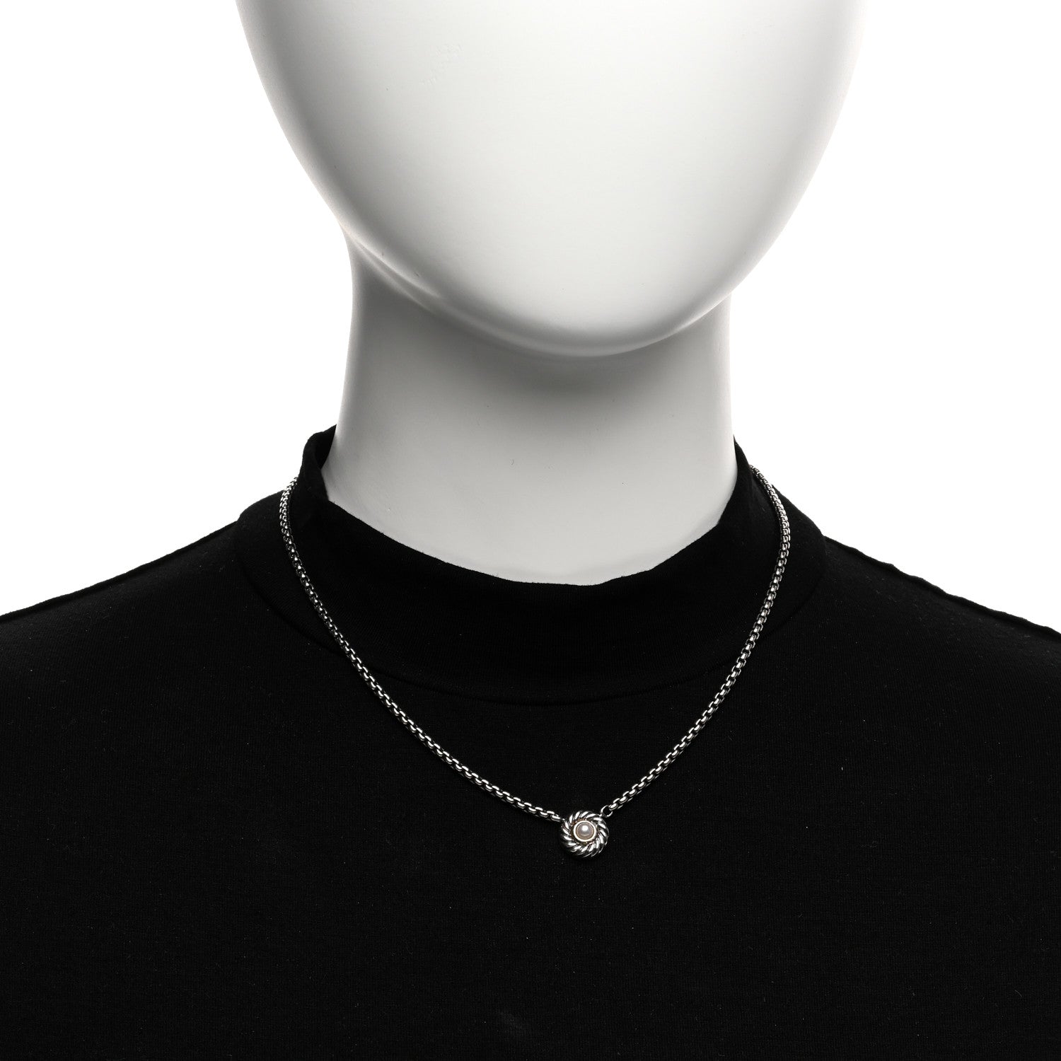 David Yurman Sterling Silver 14K Yellow Gold Pearl 12mm Cookie Pendant Necklace 2 of 4