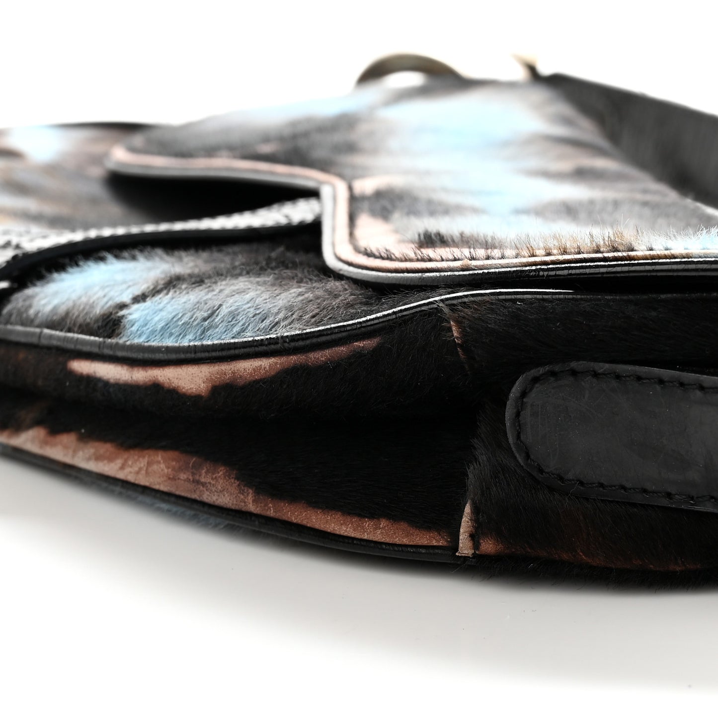 Pony Hair Saddle Bag Blue Brown