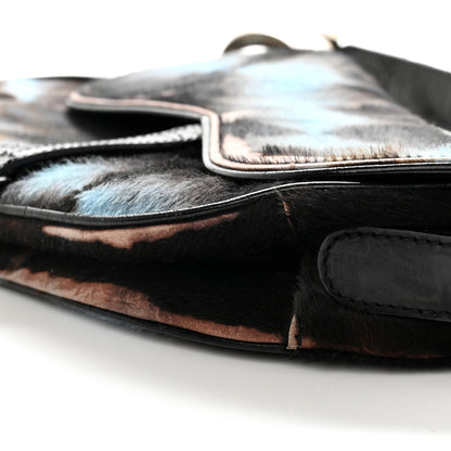 Christian Dior Pony Hair Saddle Bag Blue Brown 10 of 17