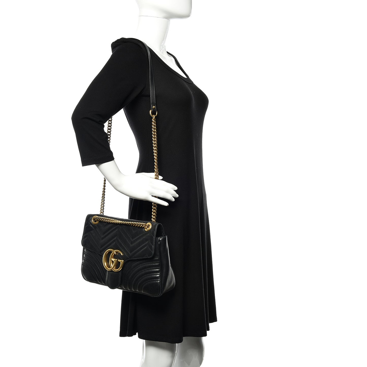Calfskin Matelasse Medium GG Marmont Shoulder Bag Black