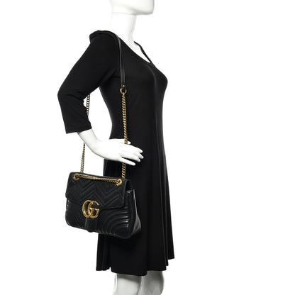 Gucci Calfskin Matelasse Medium GG Marmont Shoulder Bag Black 2 of 11