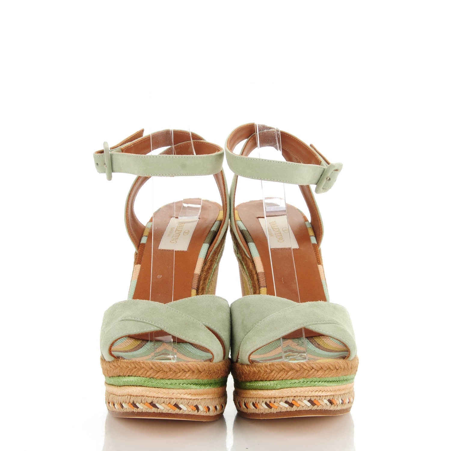 Valentino Garavani Suede Canvas Native Couture 1975 Espadrille Wedge Sandals 38.5 Green Tea Sorbet Multicolor 2 of 7