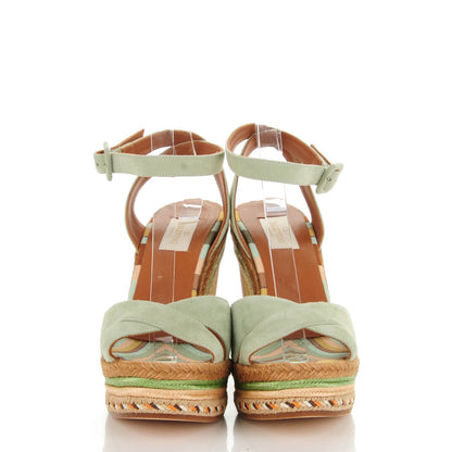 Valentino Garavani Suede Canvas Native Couture 1975 Espadrille Wedge Sandals 38.5 Green Tea Sorbet Multicolor 2 of 7