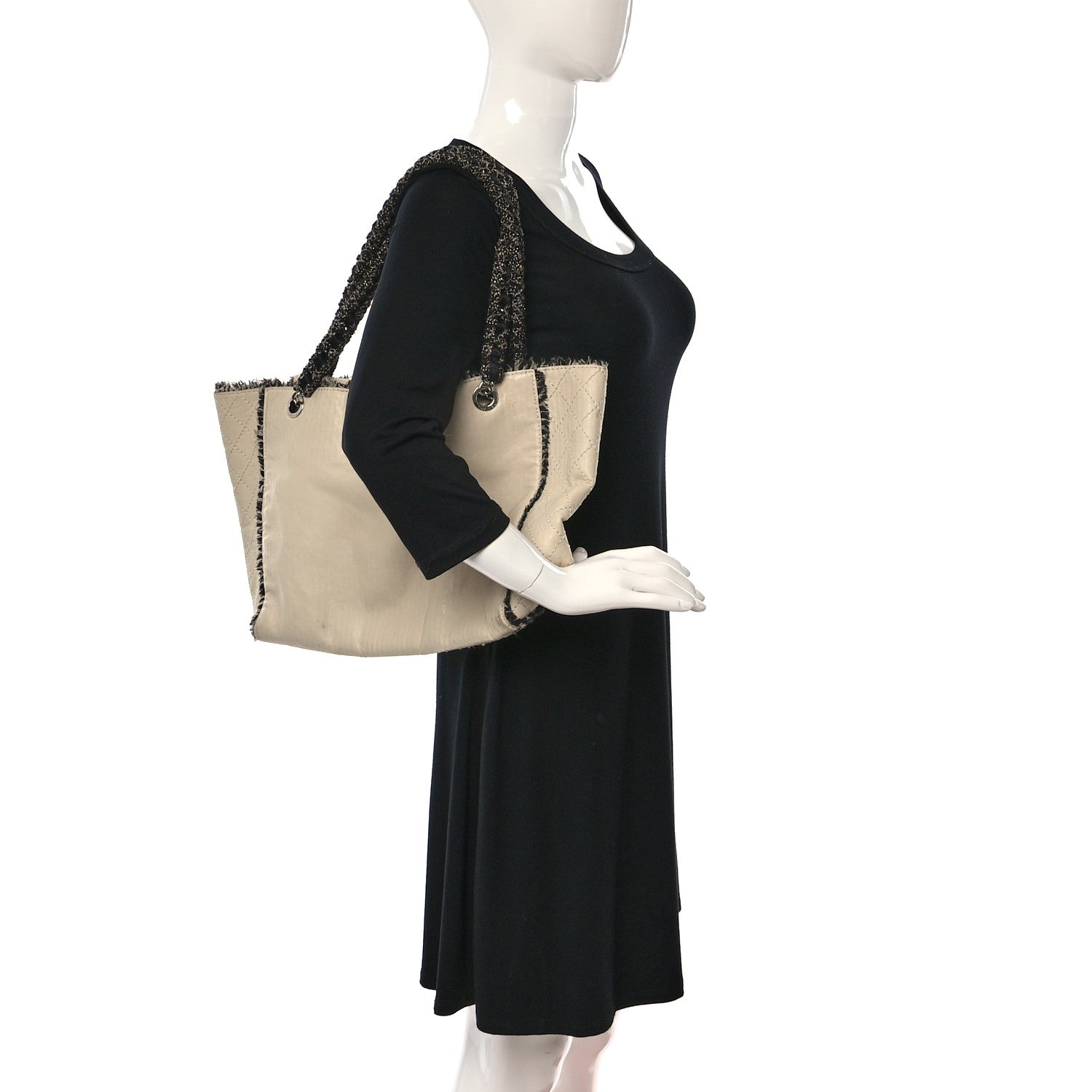 Chanel Glazed Calfskin Tweed Tweedy Shopping Tote White 2 of 12
