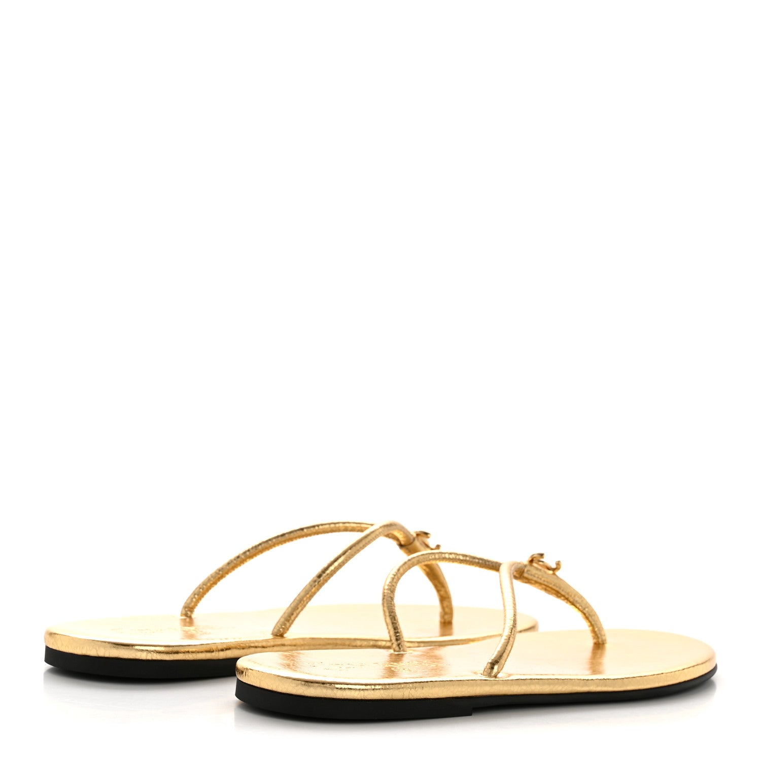 Chanel Crackled Laminated Calfskin Thong Flat Sandals 38.5 Gold 5 of 8