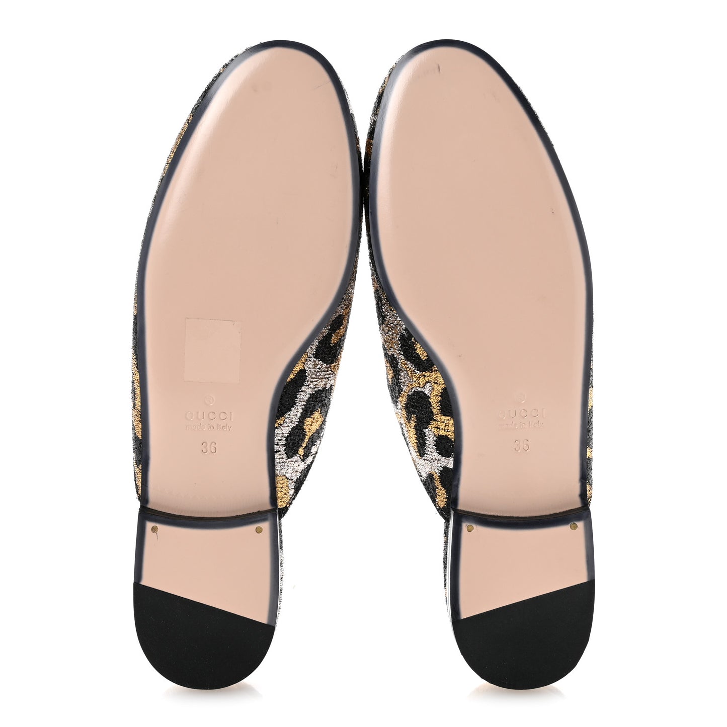 Lurex Jacquard Leopard Embroidered Womens Princetown Slippers 36 Black Gold