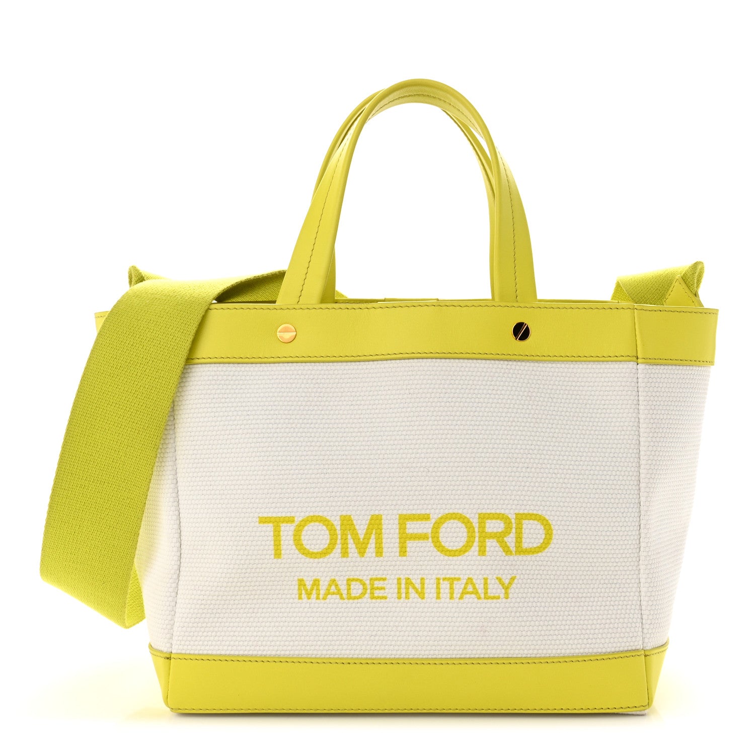 Tom Ford Canvas Calfskin Mini Logo Tote White Yellow 1 of 9