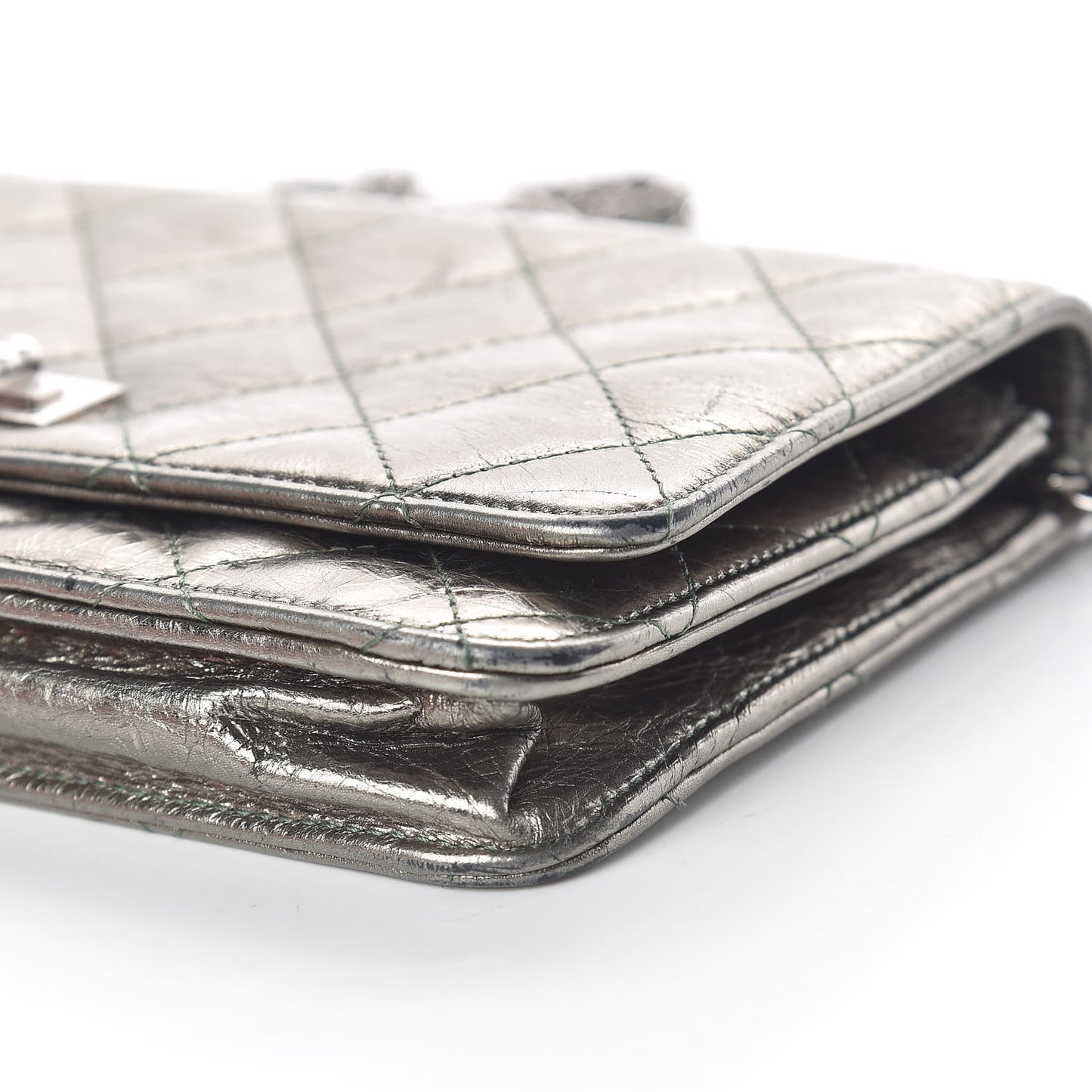 Metallic Aged Calfskin Quilted Reissue Wallet On Chain WOC Green