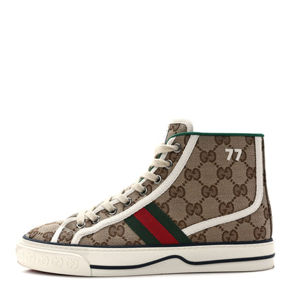 Gucci GG Monogram Web Womens 1977 Tennis High Top Sneakers 36 Beige Ebony Mystic White 1 of 8