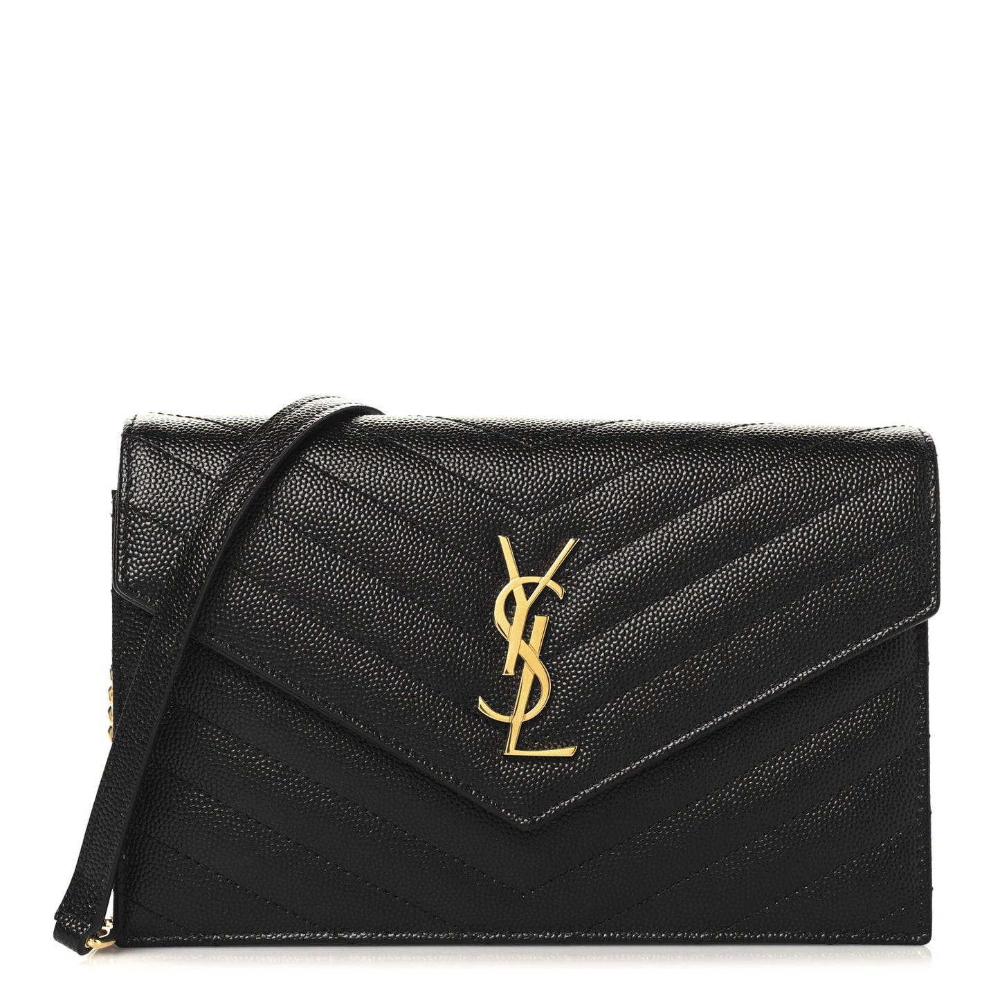 Grain De Poudre Matelasse Chevron Monogram Envelope Chain Wallet Black
