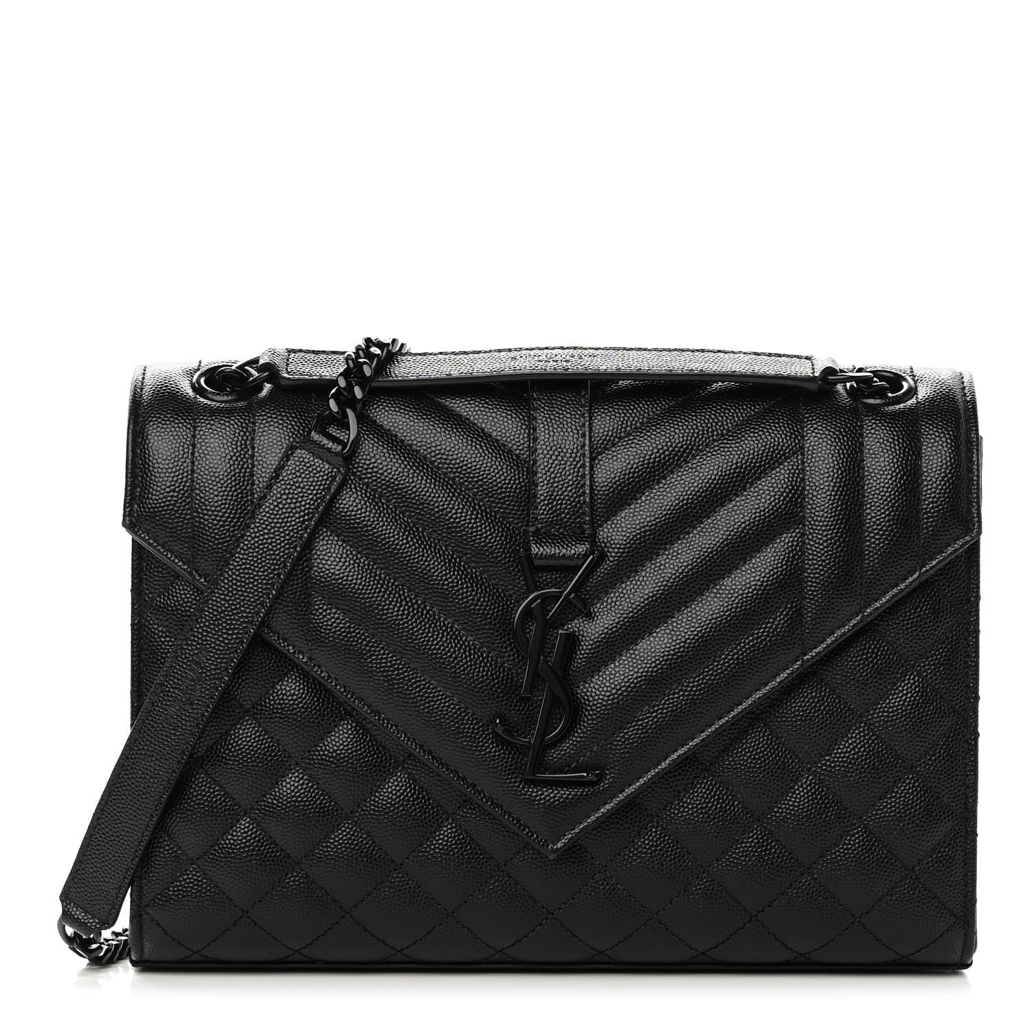 Saint Laurent Grain De Poudre Textured Mixed Matelasse Triquilt Medium Monogram Satchel Black 1 of 12
