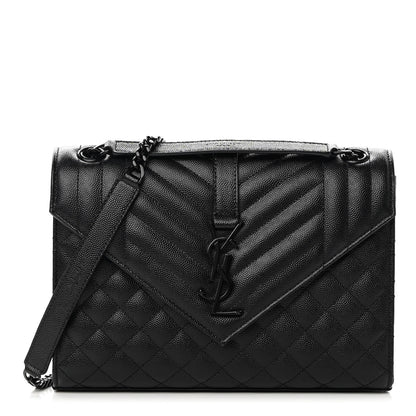 Saint Laurent Grain De Poudre Textured Mixed Matelasse Triquilt Medium Monogram Satchel Black 1 of 12