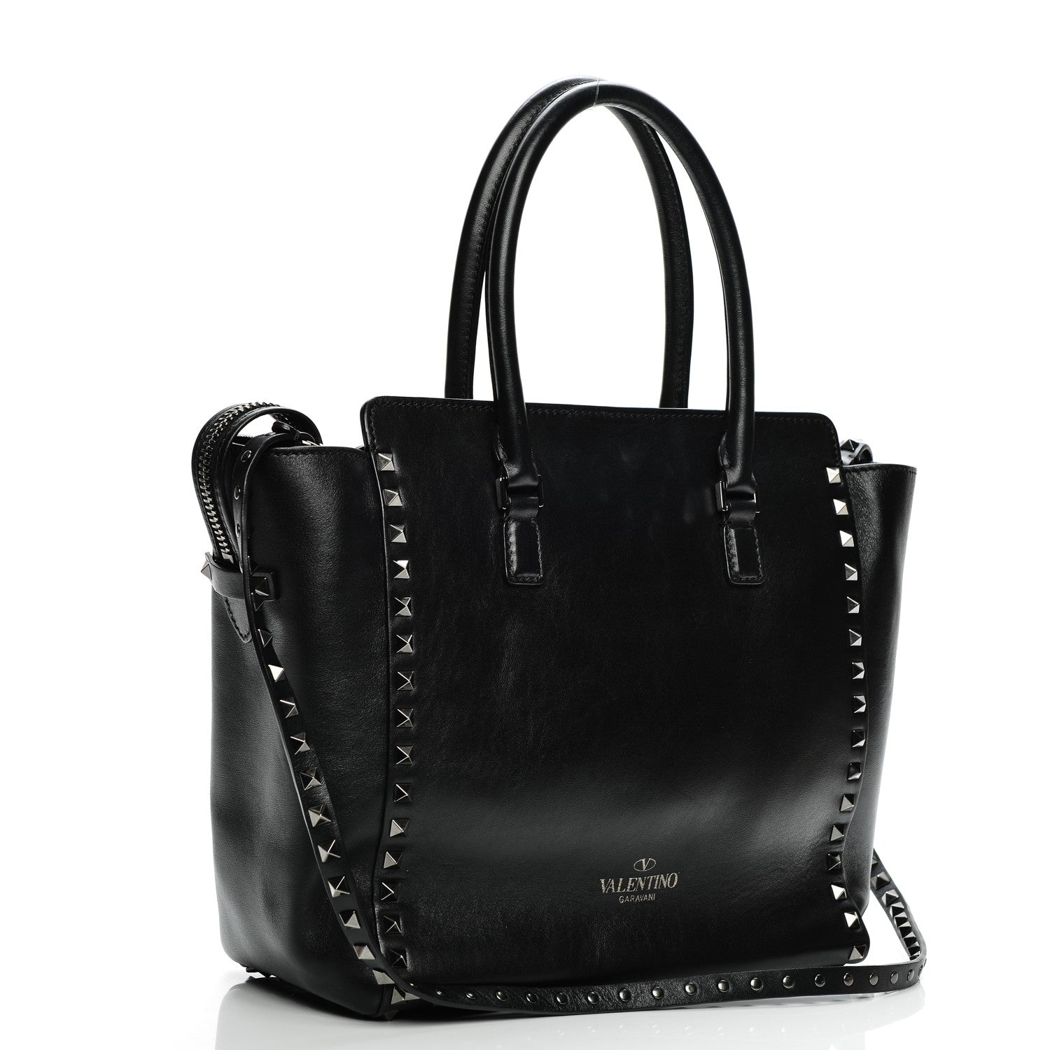 Valentino Garavani Vitello Rockstud Double Handle Tote Black 3 of 7