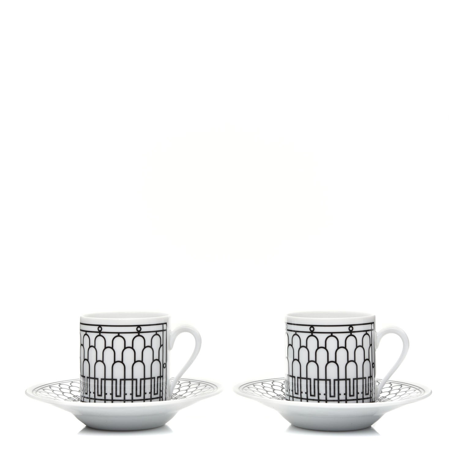 Hermes Porcelain H Deco Coffee Cup And Saucer Set Of 2 Black 1 of 9