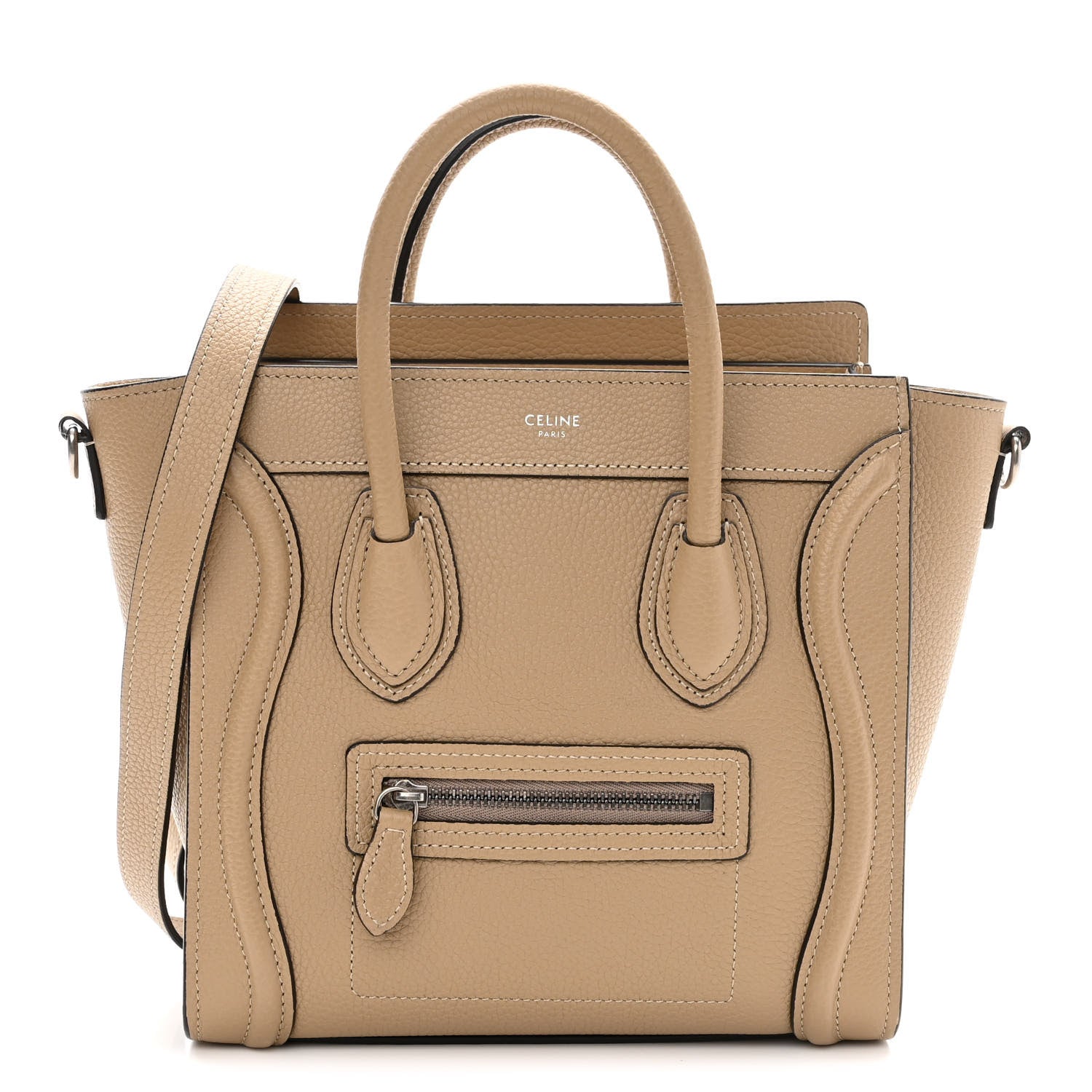 Celine Drummed Calfskin Nano Luggage Dune 1 of 11
