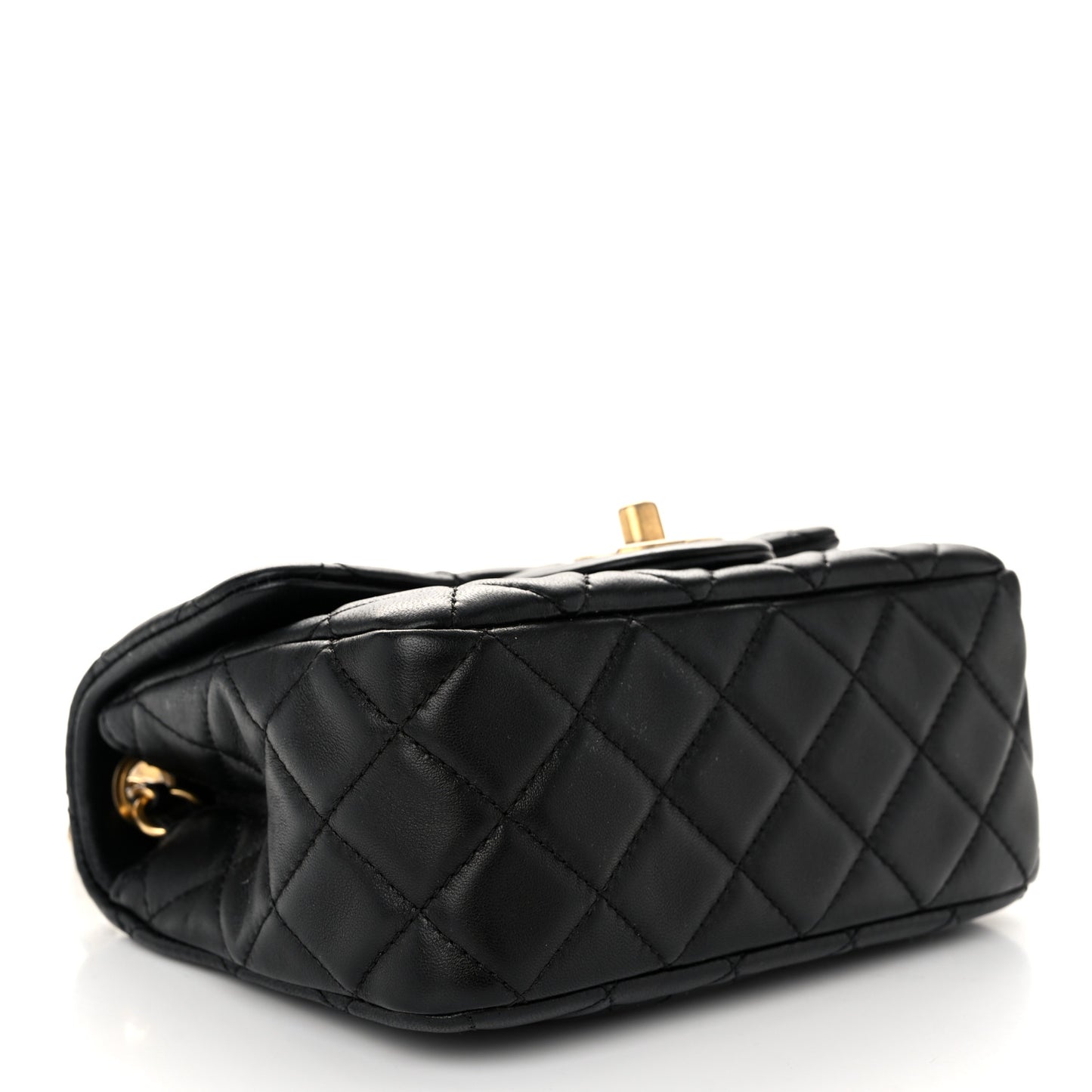 Lambskin Quilted Mini Pearl Crush Flap Black