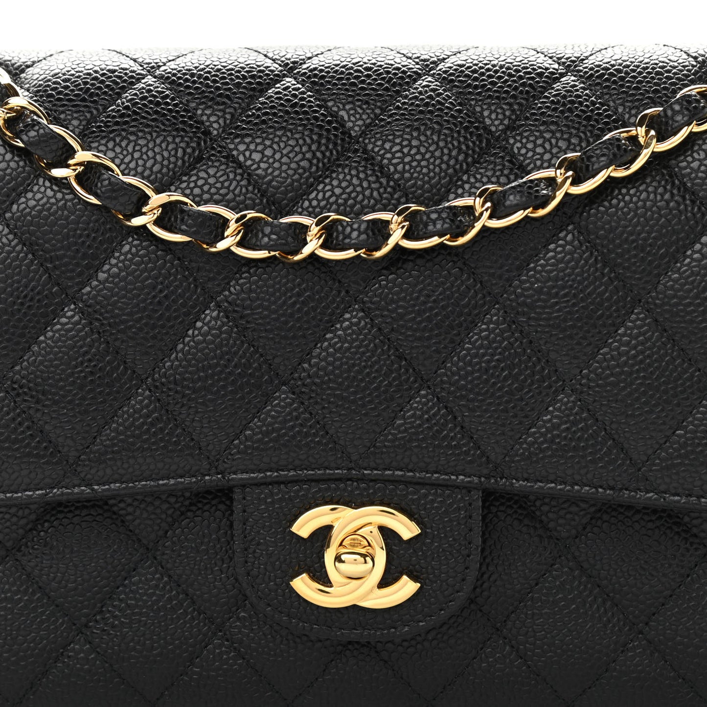 Caviar Quilted Medium Double Flap Black